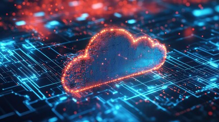Poster - Digital Cloud Icon with Electric Circuit Design and Data Background