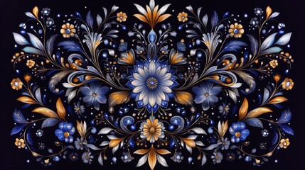 Poster - Elegant floral design with intricate details and vibrant colors in a dark background