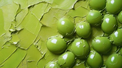 Poster - Smooth and Textured Green Paint with Glossy Eggs on Canvas Surface