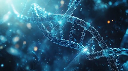 Poster - Abstract Representation of DNA Strand with Blue Light and Bokeh Effects