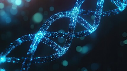 Poster - Glowing DNA Helix Structure with Abstract Light Particles