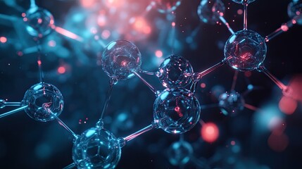 Poster - Abstract Molecular Structure with Glowing Atoms and Connections