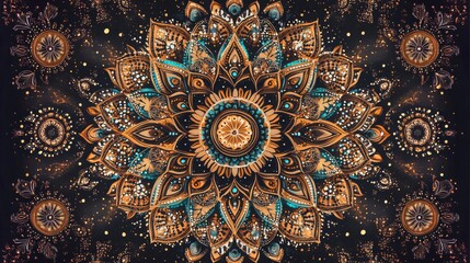 Poster - Colorful mandala artwork featuring intricate patterns and designs in a dark background
