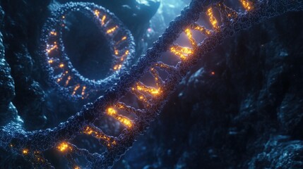 Poster - Abstract Representation of DNA Helix with Glowing Features Underwater