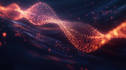 Poster - Abstract Glittering Waves of Light in Dark Space Background