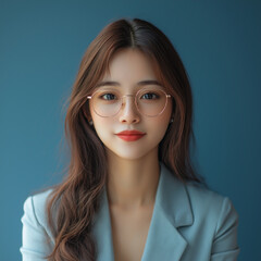 Wall Mural - beautiful woman Asian wearing glasses young business woman looking at the window in company office entrepreneur manager businesswoman using communication learning at workplace