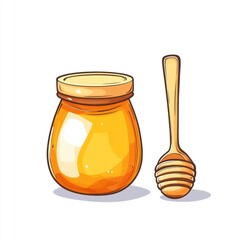 Poster - Honey jar and dipper on white background, food illustration