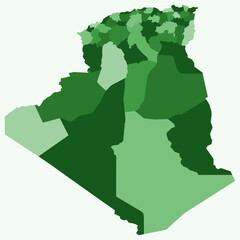 Poster - map of algeria with regions. just a simple country border map with region division. green color pale