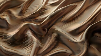 Poster - Luxurious flowing silk fabric in rich brown and beige tones creates elegant waves and folds against dark background, suitable for luxury fashion and design projects.