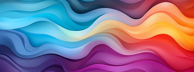 Poster - Vibrant multicolored wavy layers create dynamic abstract background with fluid gradient motion effect from cool blue to warm orange and red tones.