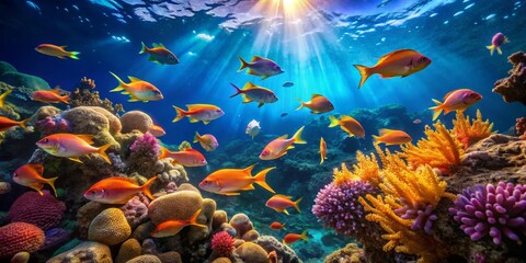 Naklejka na meble Vibrant Underwater Scene with Colorful Coral Reef and Fish