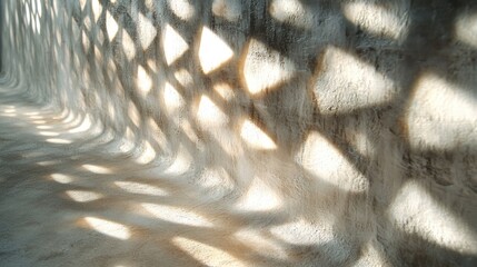 Aufkleber - Natural light creates intricate patterns on a textured wall in an artistic indoor space during daylight hours. Generative AI
