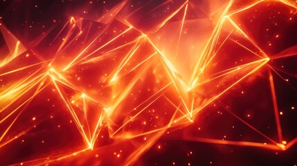 Fototapete - Dynamic red and orange abstract digital artwork featuring glowing lines and shapes in motion. Generative AI
