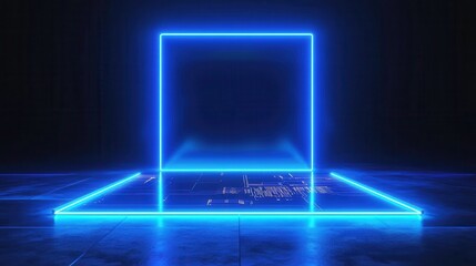Poster - neon glowing digital technology circuit board in computer. futuristic glowing bright blue color. abs