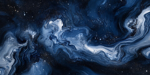 Midnight galaxy marble background with deep indigo and silver dust, celestial and dreamy.