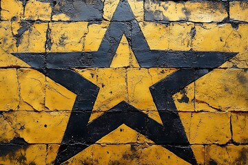 Wall Mural - Black Star Painted on a Yellow Brick Wall