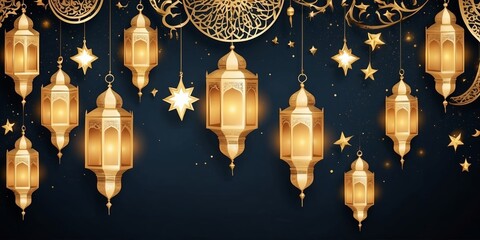 Poster - Golden lanterns and stars create a festive atmosphere for an evening celebration