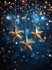 Wall Mural - abstract christmas background with falling snowflakes and sparkling stars on blue background with em