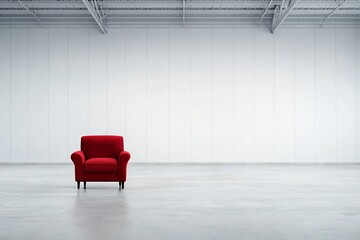 Canvas Print - Minimalist and Serene Vacant Space with Solitary Red Armchair for Product Display or Text Insertion