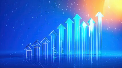 Poster - stock market and business. graphical representation of upward trends with glowing arrows on a blue b