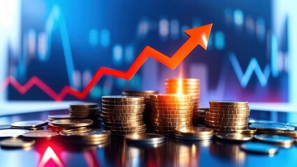 Poster - stock market and business. financial growth represented by coins and an upward trend line on a digit