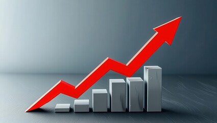 Poster - Stock market and business. Growing financial graph with upward trend and gray background.