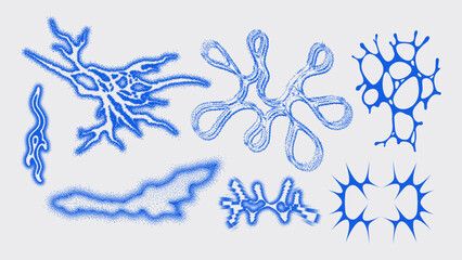 Abstract blue organic shapes with intricate details and fluid designs.