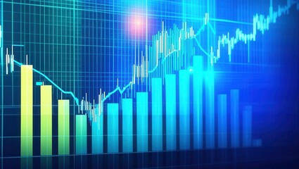 Poster - Stock market and business. Abstract financial chart with blue and green tones depicting growth trends and data analysis.