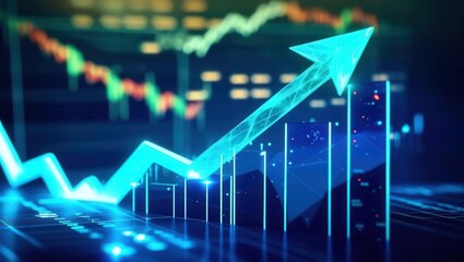 Poster - Stock market and business. Dynamic financial graph with an upward trend and glowing elements.