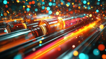 Poster - Colorful Light Trails with Bokeh Effect in Abstract Background