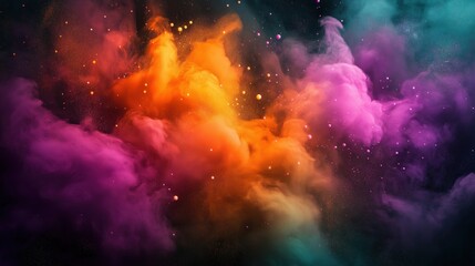 Wall Mural - Vibrant colorful explosion of swirling smoke and glowing particles in motion