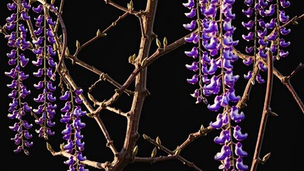 Poster - Elegant display of purple blossoms hanging from branches in natural light during early spring days
