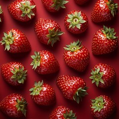 Red background of ripe strawberries. Close up, top view. --stylize 550 --v 6.1 Job ID: 9fb956ce-209c-48af-90ad-fe83613c9f89