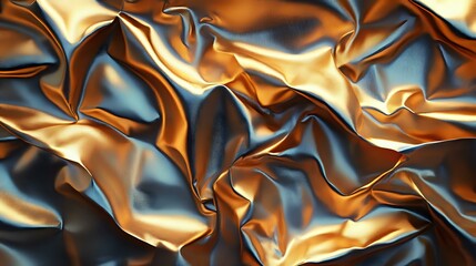 Poster - Luxurious metallic fabric with golden and navy blue silk waves creating dramatic folds and reflective surface texture for elegant background design.