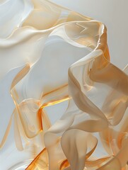 Poster - Flowing abstract waves in cream and white with soft orange glow creating elegant curves and folds, suitable for luxury brand marketing and modern interior design.