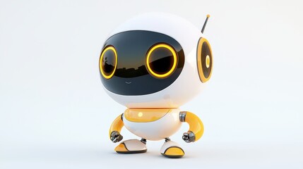 Poster - A simple and charming kids' robot with a rounded body, short limbs, and a joyful expression, created with thin black lines in a modern, playful style on a white background.