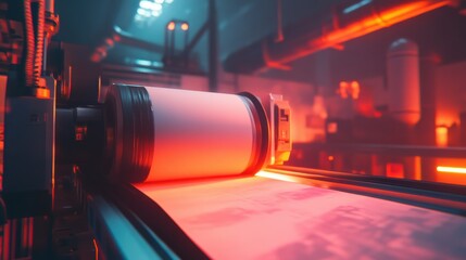 Poster - High-Tech Printing Press in Action with Vibrant Red Illumination