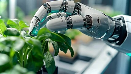 Poster - Robotic hand nurturing plants in a high-tech greenhouse environment