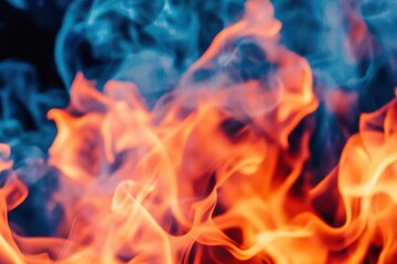 Fototapete - Vivid flames with bold azure smoke on a soft canvas, showcasing contrast and richness, ideal for artistic backgrounds and graphic design projects