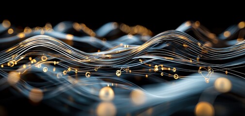 Poster - A futuristic motion design featuring abstract glowing lines, curved patterns, and bright gold light effects, enhancing modern and sleek aesthetics.