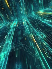 Poster - abstract tech background featuring a circuit board design with glowing lines and nodes, blending sha