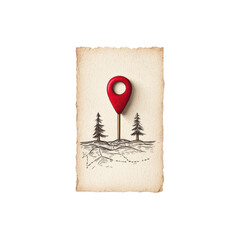 Poster - Vintage Map Design with Red Location Pin and Forest Elements
