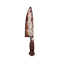 rusty chef knife with worn handle isolated on white background