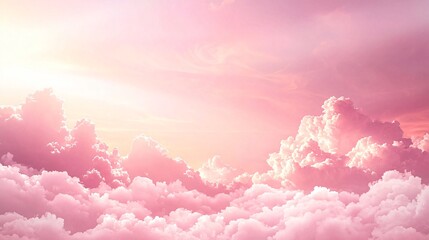 Sticker - Pink sunset cloudscape, aerial view. Peaceful background for design