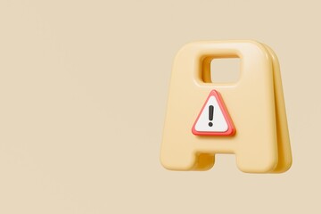 Wall Mural - 3d yellow warning sign board icon. warning sign wet floor concept. 3d minimal cartoon frame warning 
