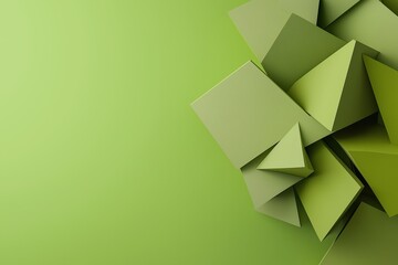 Poster - A green background with a bunch of green triangles. The triangles are arranged in a way that they look like they are overlapping each other. The image has a modern and abstract feel to it