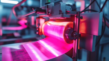 Poster - Printing Technology Machine in Modern Factory with Neon Lighting