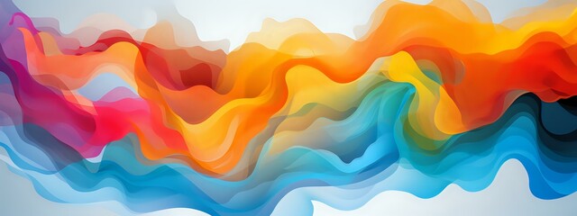 Poster - Vibrant flowing waves of orange, blue, and pink create dynamic abstract background with fluid motion effect, suitable for modern design projects and presentations.