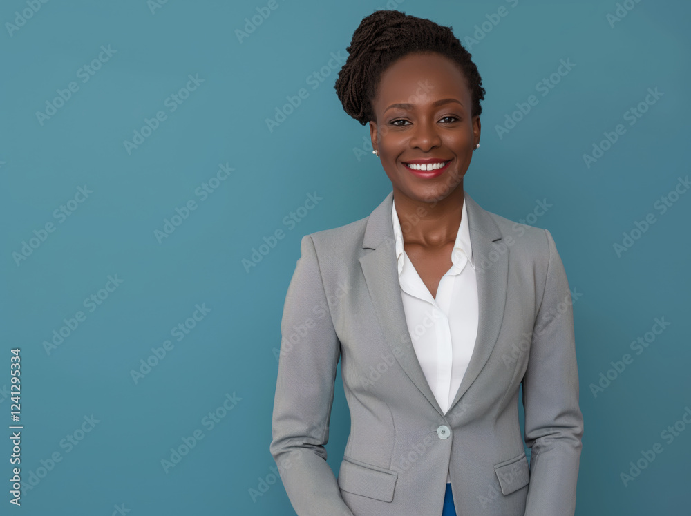 Confident African businesswoman in a business suit smile and posing ...