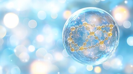 Poster - Molecular structure inside glass sphere, blue bokeh background, science concept, medical research